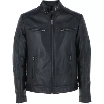 Men's Biker Leather Jacket: Zippered Motorcycle Style Coat - Genuine Leather • $29.99