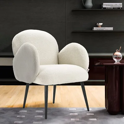 Teddy Velvet Upholstered Makeup Chair Petal Armchair Comfy Single Leisure Chair • £85.95
