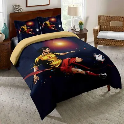 Happy Messi Football Quilt Cover Bedding Set Doona Duvet Cover Pilowcase Queen • £14.38