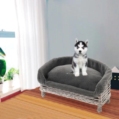 £52.95 • Buy Small Medium Large Wicker Pet Bed Settee Sofa Armchair Couch Faux Fur Cushion UK