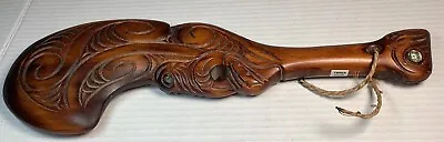 Kauri Wood New Zealand Wahaika Carved War Club With Abalone Inlays 16”x 5.5” • $149
