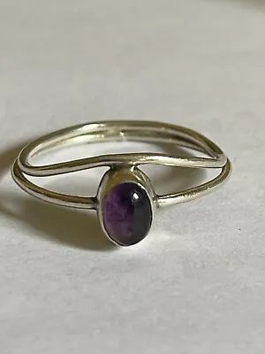 Vintage Sterling Silver Amethyst Set Wire Loop Design Ring Size M • $34.81