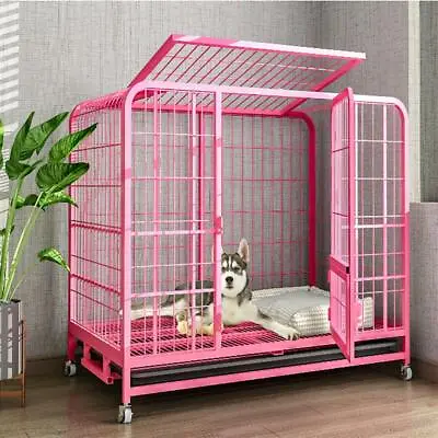 XXL Heavy Duty Pet Dog Cage Strong Metal Crate Kennel Playpen With Wheels &Tray • $139.99