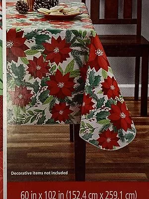  Holiday Time Botanical Poinsettia PEVA Vinyl Tablecloth 60 X 102 Inch Rectangle • $11.88