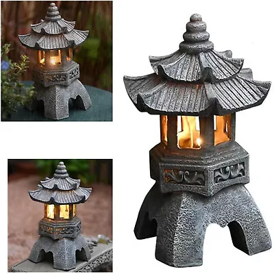 Japanese Garden Ornaments Solar Pagoda Lantern Statue Zen Asian Garden Decor • $55.63