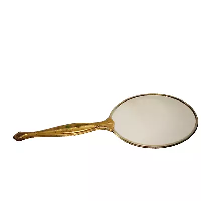 Antique Floral Back Brass Handle Hand Held Mirror • $12.50