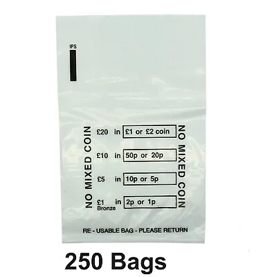 250 X Plastic Coin Bags - Money Bank Bags No Mixed Coins Change  Cash Retail Bag • £6.95