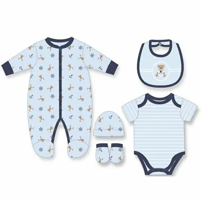 New Baby Boys Clothing Gift Set Sailor Bear 6 Pieces Layette Free Gift Bag Blue • £16.95