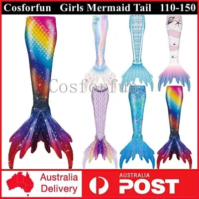 Kids Girls Mermaid Tail Swimming Costume Swimmable Monofin Swimwear Beachwear AU • $22.70