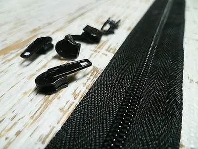 Upholstery Zip & Sliders - YKK No.5 Continuous - Black - 5 Metres - 10 Sliders • $26.95
