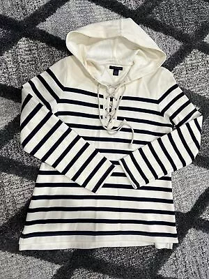 Tommy Hilfiger Women’s Large Hoodie Nautical Navy Blue & Cream Striped • £21.69