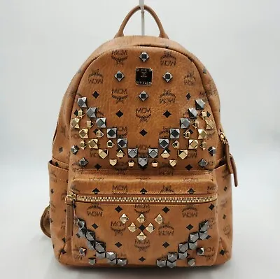 MCM Stark Cognac Brown Leather Studded Backpack • $499