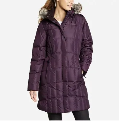 NWT S Eddie Bauer Lodge Purple Down Coat Faux Fur • $120