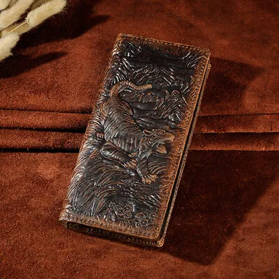 Men Genuine Leather Design Checkbook Long Wallet Embossed Bifold Organizer Purse • $21.59