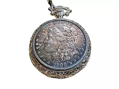 American Historical Society Pocket Watch With 1884 Morgan Silver Dollar Quartz • $120