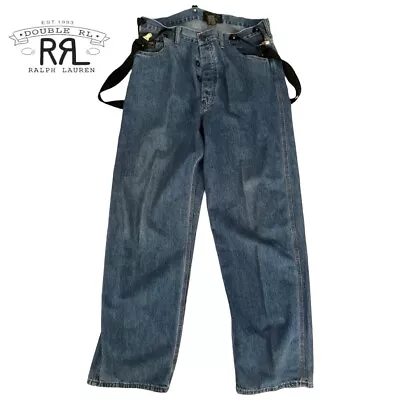 RRL Ralph Lauren | Size 36 | Vintage Blue Denim Jeans With Suspenders Button Fly • $174.99