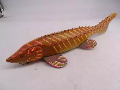 Vintage Folk Art Painted Wood Sturgeon Fish Fishing Decoy Weighted Lure Carved • $0.99