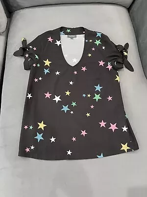 Modcloth 80s Rainbow Novelty Rainbow Starprint Tie Sleeves Top Size Medium • $32