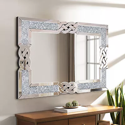 Unique Crystal Decorative Wall Mirror Glitter Diamonds Sunburst HD Glass Mirror • £149.91