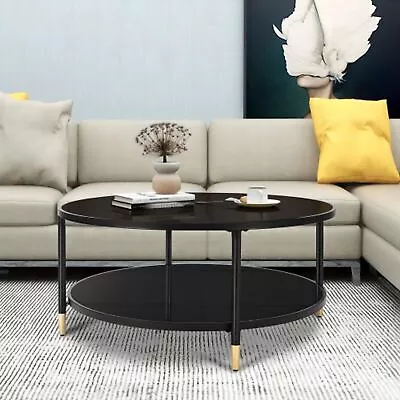 Classy Round Coffee Table In Black Tempered Glass Sturdy Steel Frame • $79.71