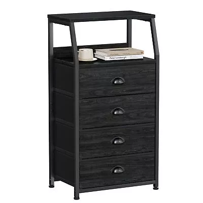 Tall 4 Drawers Dresser Vertical Storage Tower Black Dresser For Bedroom Hal... • $73.45