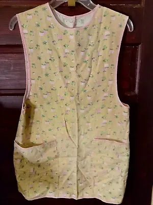 Vintage Kitchen Full Bib Apron Smock Coverall - Pastels: Yellow Pink And Green • $23
