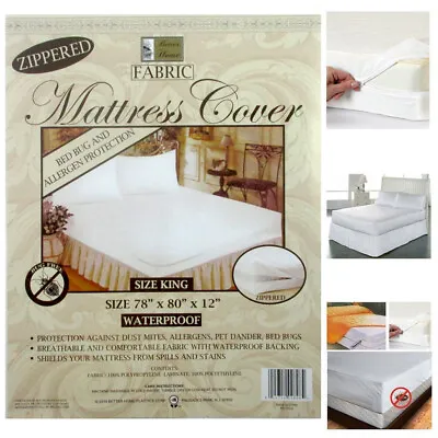 King Size Fabric Zippered Mattress Cover Waterproof Bed Bug Dust Mite Protector • $16.32