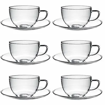 Glass Cups And Saucers Cappuccino Tea Coffee Serving Cup Set 260ml X6 • £32