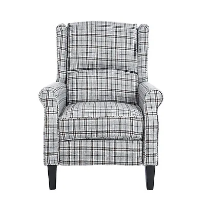 Wing Back Fireside Check Fabric Recliner Armchair Tartan Sofa Lounge Chair New • £204.39