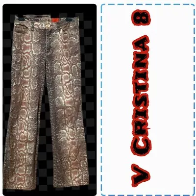 V CRISTINA Gold & Brown Python Print Jeans Size 8 • $20