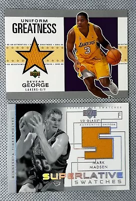 Mark Madsen 03 UD Glass & Devean George 02 Authentics Uniform Greatness Jersey A • $5.99