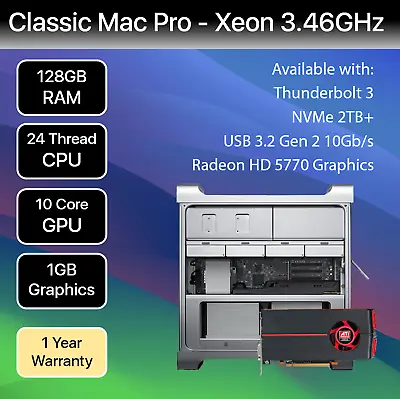 Mac Pro 51 | 12 Core 3.46GHz | 128GB RAM | HD 5770 GPU | Up To MacOS 13 Ventura • £769