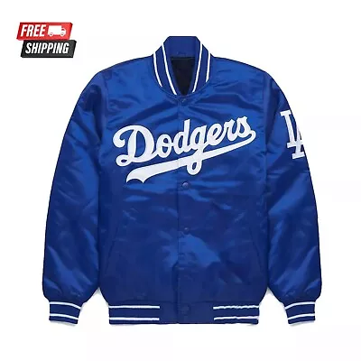 Los Angeles Dodgers Blue Satin Baseball Jacket Full-Snap With Embroidery Logos • £65
