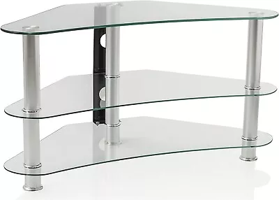 Corner Curved Glass TV Stand Clear Table Unit For 26 To 43 Inch LCD OLED LED TV • £59.95