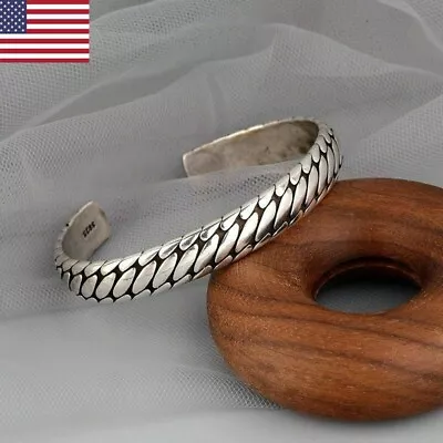 Retro Elegant 925 Silver Cuff Bangle Vintage Minimalist Women Bracelet New USA • $7.81