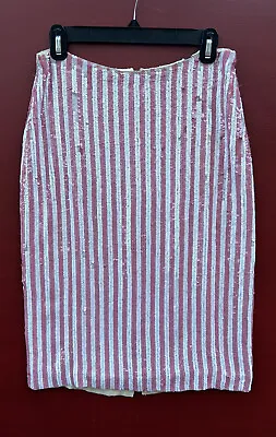 J Crew Collection Sequin Pencil Skirt Pink White Striped 4 • $49.50