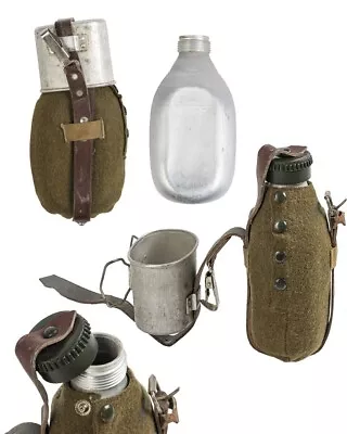 Vintage Romanian Army Canteen W/ Wool Cover And Cup  Surplus Aluminum Military • $29.99