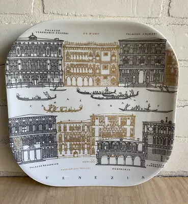 Vintage Venice Italy Plate With Points Of Interest Grand Canal Gondolas 11” • $21