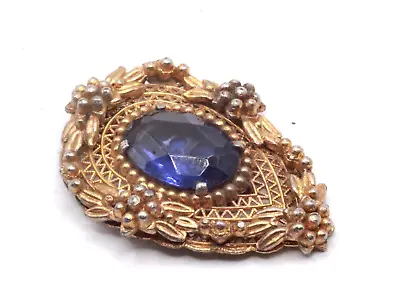 Antique Edwardian Purple Faceted Czech Glass Filigree Gold Gilt Dress Clip • $59