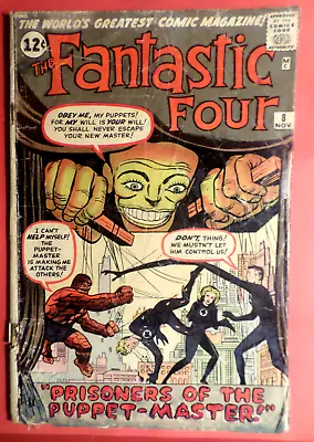 Fantastic Four 8 1st Puppet Master Silver Age Key G- (slight Color) Rare 1962 • $128.08