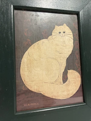 $4.99 • Buy Vintage Warren Kimble Folk Art Persian Cat Framed Print Wooden Frame 7.25 X 9.25