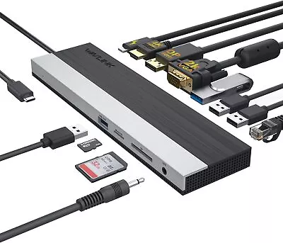12-in-1 USB C Docking Station Triple Display HDMI DP VGA 100W PD3.0 Charging • $39