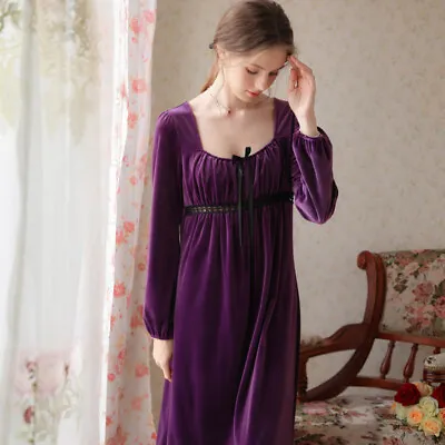 Lady Velvet Sleepwear Velour Long Nightgown Sleep Dress Princess Gowns Nightwear • £33.70