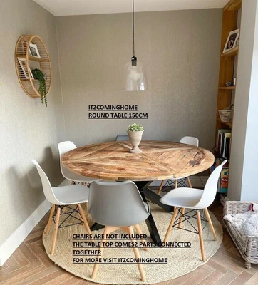 £404.49 • Buy Wooden Handmade Dining Table Kitchen Round Dining Table Solid Wood 150cm Brown