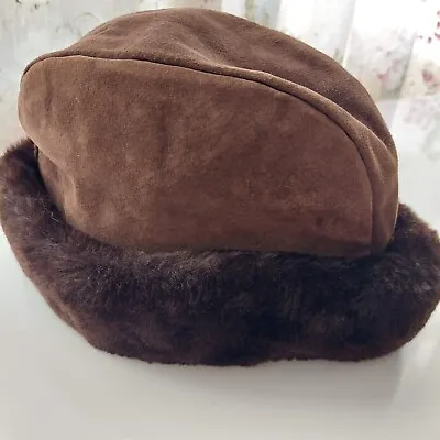 Vintage 70s HUSH PUPPIES Cossack Hat Suede Leather Faux Fur Mens XS Or Kids 20'' • £14