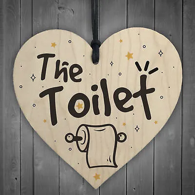 Shabby Chic The Toilet Hanging Wooden Heart Home Toilet Plaque Door Sign Gifts • £3.99