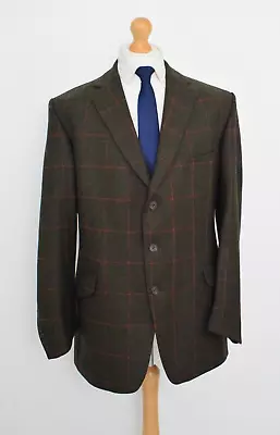 Vintage HACKETT Forest Green + Red Check Tweed Jacket Size 46L/56L Horse & Hound • £225