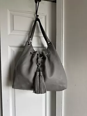 Michael Kors Camden Gray Pebble Leather Drawstring Bag Purse Large Tassel • $99