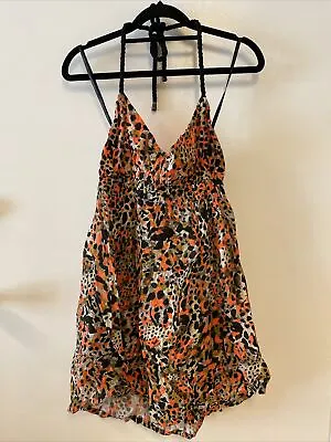 $50 • Buy TIGERLILY Halter Neck Black Orange Boho Dress Size 14 C30