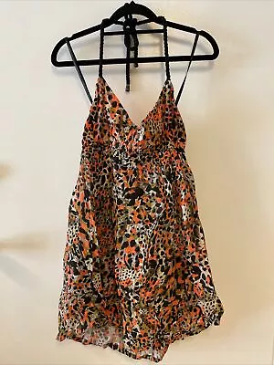 TIGERLILY Halter Neck Black Orange Boho Dress Size 14 C30 • $50